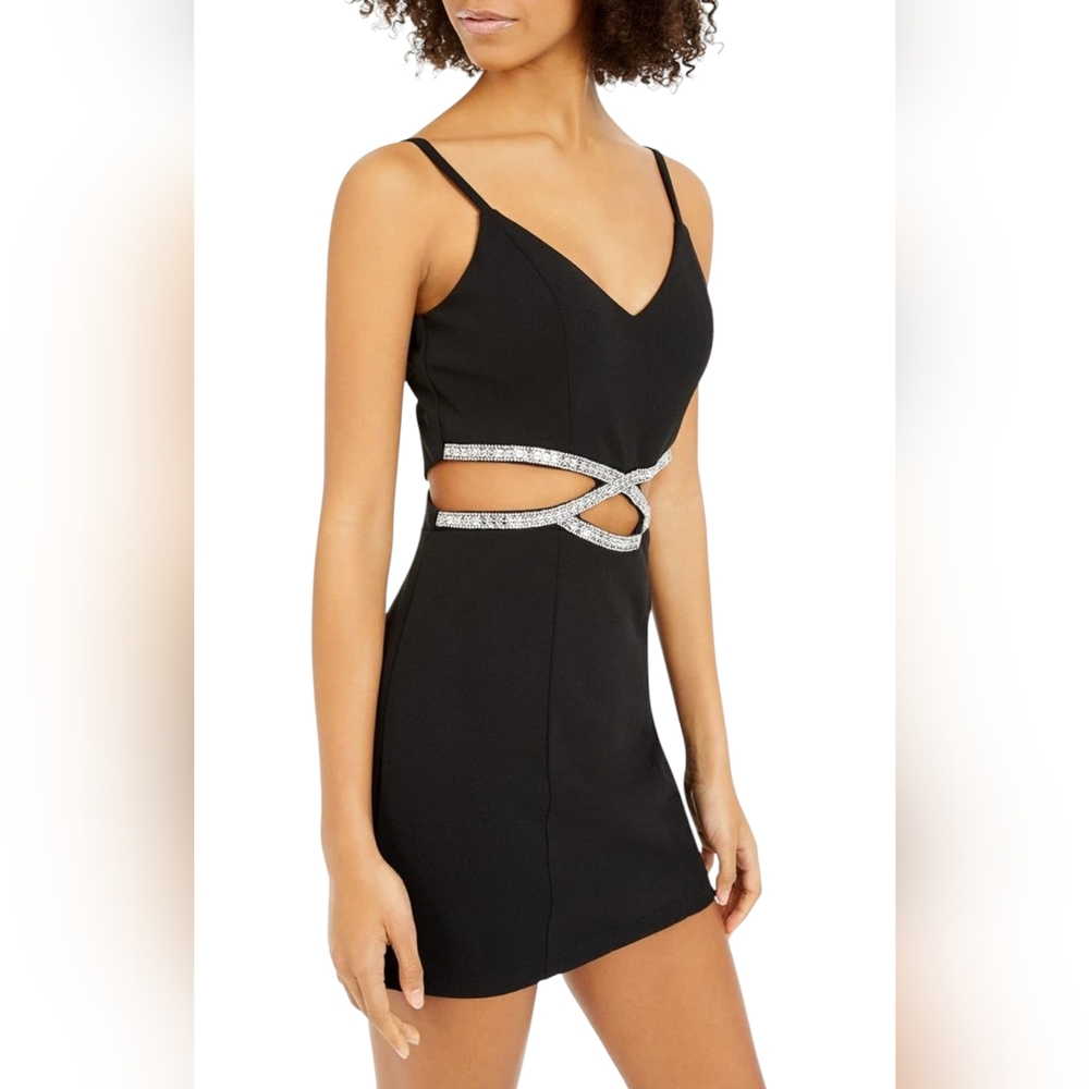 NWT Speechless Black Party Dress with Peek-a-Boo Jeweled Waist Size 0